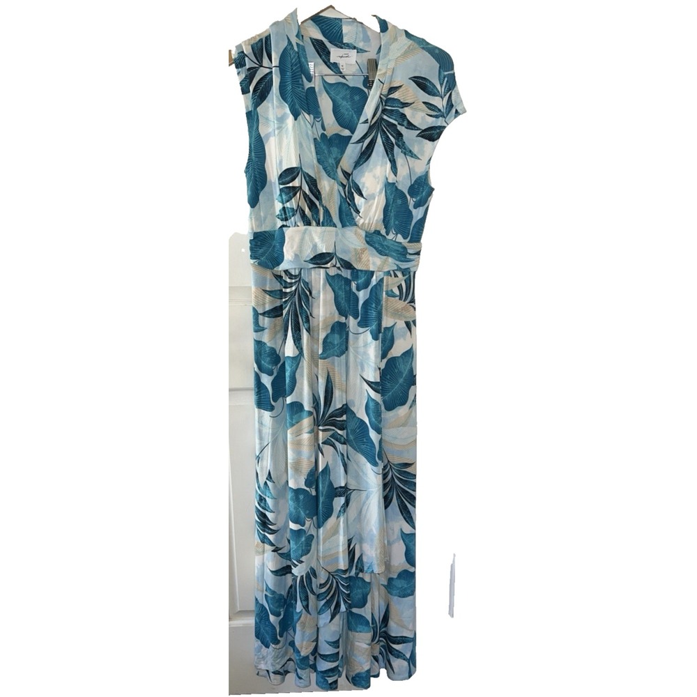 Soma Intimates Weekend Maxi Dress Blue White Floral Flowy Leaf Beach Casual Med